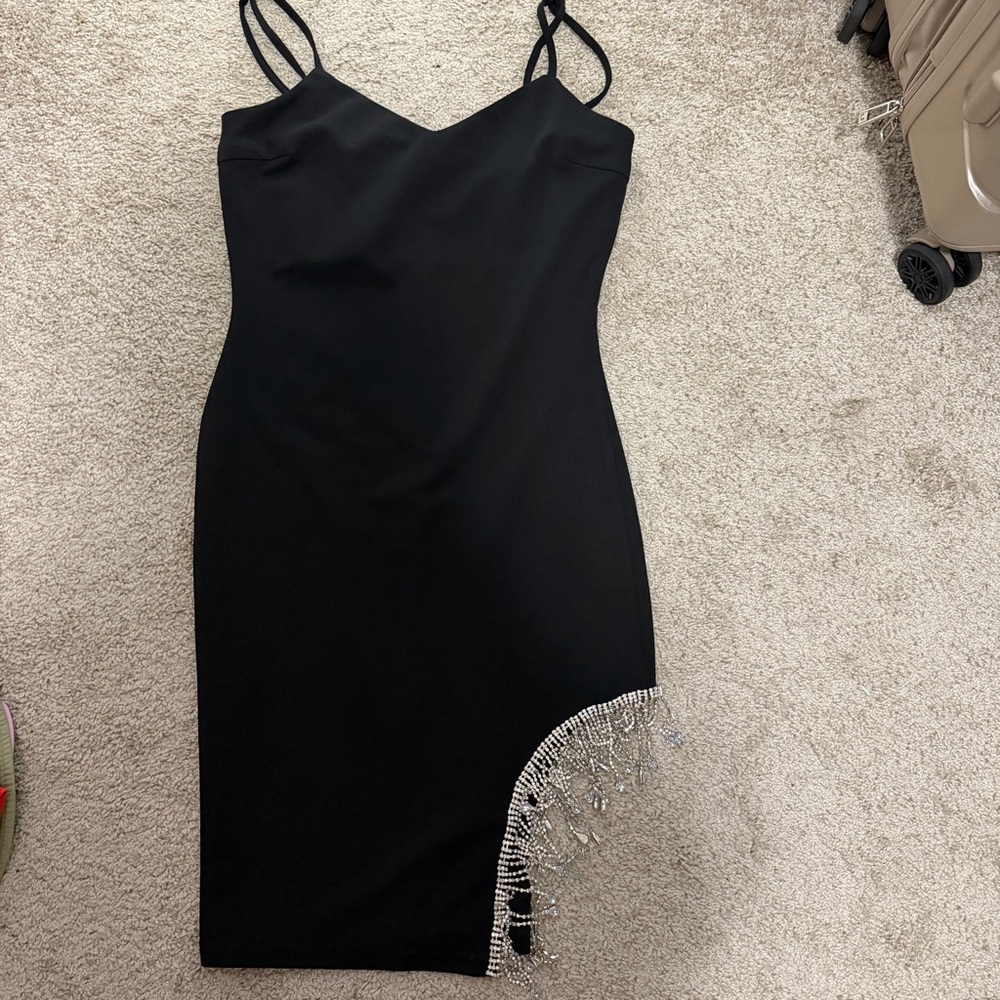 Justify Dress Womens M Black Spaghetti Strap Rhinestone